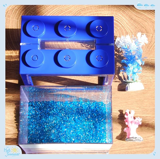 Small Betta Fish Tank, Stackable Mini Fish Tank Aquarium Tank Kit, 3/5 Gallon Rectangular Fish Bowl with Aquarium Gravel Decoration, Tiny Cube Tank for Seaweed Balls Sea Monkeys