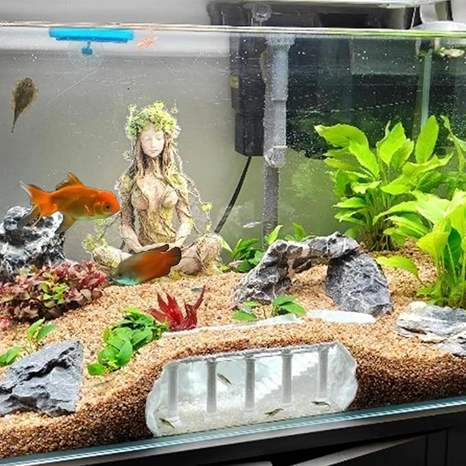 LIYAOLI Aquarium Ornaments Cave Tunnel with Viewing Ports | Fish Tank Decor Hideout for Pleco, Shrimp & Corydoras | Substrate-Friendly Design & Sinking Base (M - Roman Columns - White)