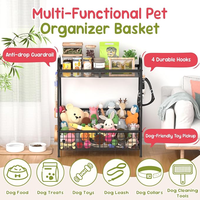 Kaiferty Indestructible Large Dog Toy basket, Toy Box for Dogs,Pet Toys Bin Dog Metal Wire Basket for Toys, Food Storage, Storage Organizer Chest Storage, Toy Box for Living Room Area (Black)