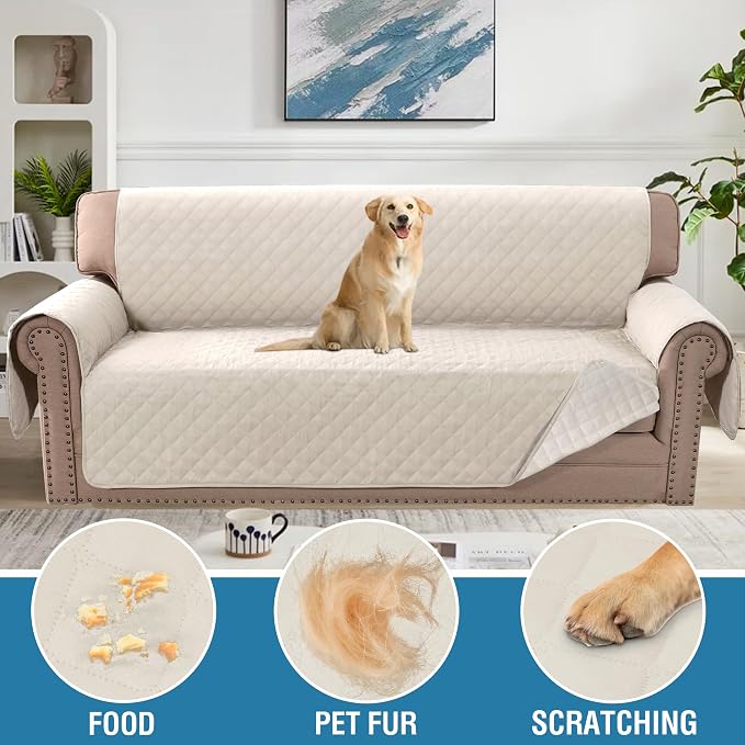 H.VERSAILTEX Sofa Cover, 100% Waterproof Slipcover Furniture Protector, Washable Couch Cover with Non-Skid Backing and Elastic Straps for Kids, Dogs, Pets(Oversized Sofa, Coconut Milk)