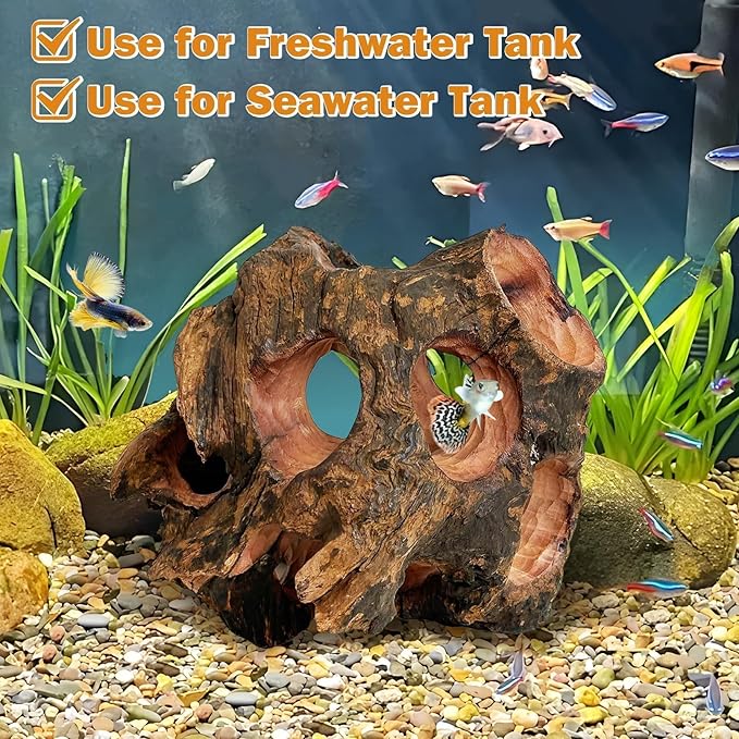 PINVNBY Betta Fish Cave Natural Wood Betta Fish Hideout for Aquarium Fish Tank Decorations Hideout Betta Fish Accessories Habitat Shelter for Crayfish Shrimp and Other Aquatic Pets