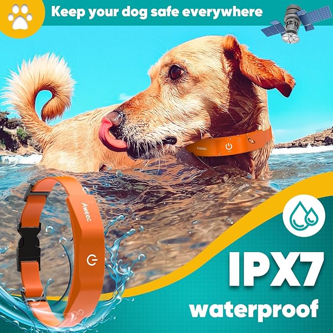 GPS Electric Dog Fence with Free App, Wireless Fence System with Training Collar, Portable for Outdoor Use, Rechargeable Waterproof Flexiable Collar, Adjustable of Dogs (Orange)