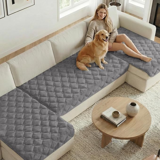 H.VERSAILTEX Chenille Couch Cover for Dogs Washable Soft Fuzzy Loveseat Cover Sectional Sofa Cover Thick Pet Couch Cover Protector Non-Slip Dog Bed Cover(Light Grey, 28" x 67")