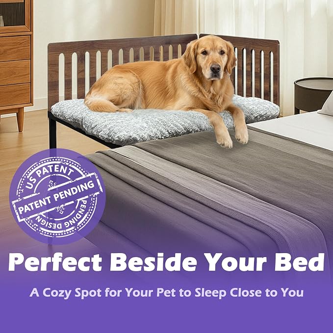 Beside Dog Bed,2 Panel Adjustable Height Dog Bunk Beds,47''x 31'' Metal Dogs Bed Frame with Cushion,X-Large