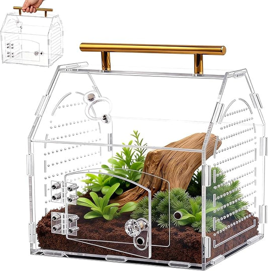 Jumping Spider Enclosure, 8.8" x 7.1" x 8.2" Acrylic Tarantula Enclosure with Feeding Hole and Magnetic Door, Reptile Terrarium Habitat for Tarantula, Spiders, Beetle, Mantis