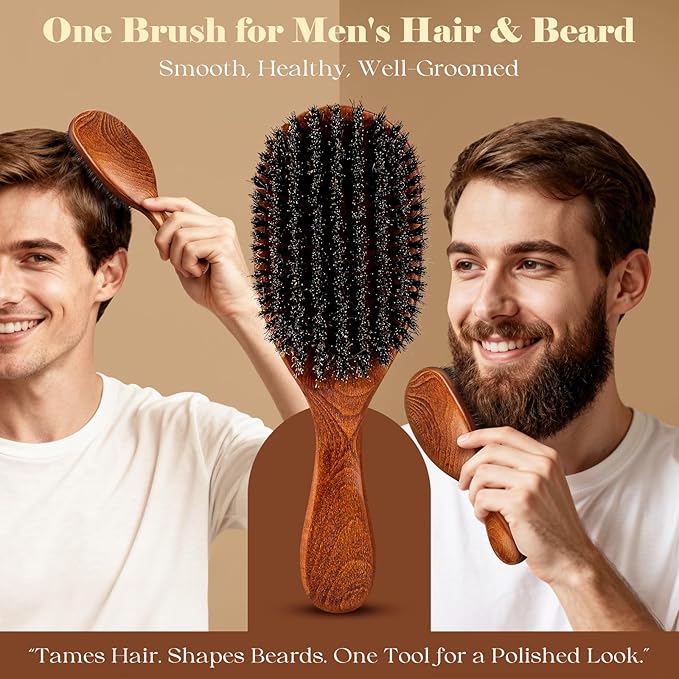 Boar Bristle Hair Brush Set, Large and Mini, Since 1965 British Craftsmanship Handmade Natural Wooden, Pure Soft Bristles, Gentle Detangling for Women Men Kids, Thin Fine Hair, Smooth & Shine