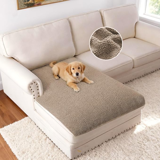 H.VERSAILTEX Non Slip Pet Couch Cover Chenille Dog Bed Protector Thick Soft Sofa Slipcover Pet Friendly Washable Couch Cushion Covers for Pets (40" x 50", Sand)
