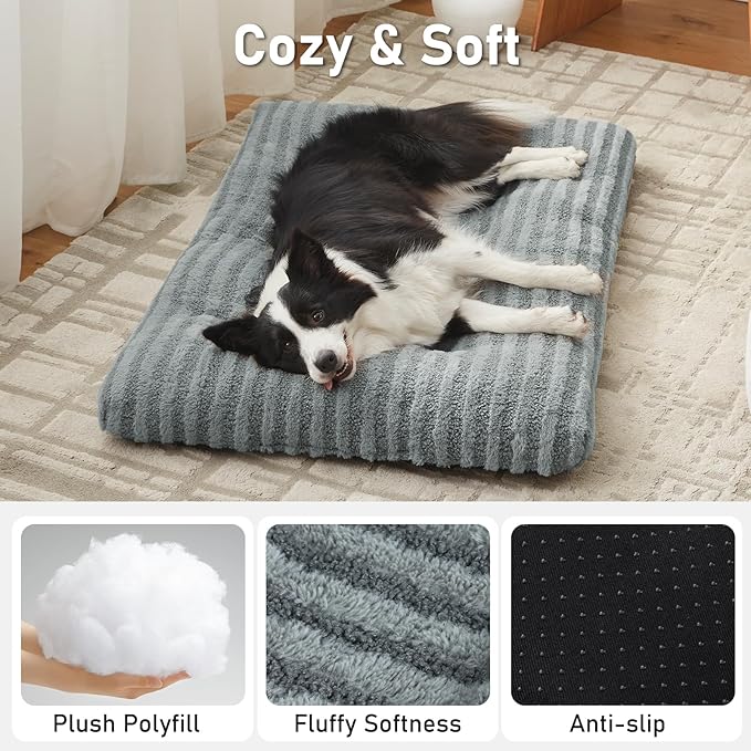 FURTIME Washable Dog Bed Medium Size Dogs, Deluxe Dog Crate Beds | Comfy Fluffy Kennel Pad Anti-Slip Pet Sleeping Mat, Machine Washable Dogs Pillow, 29"x21"x3", Gray