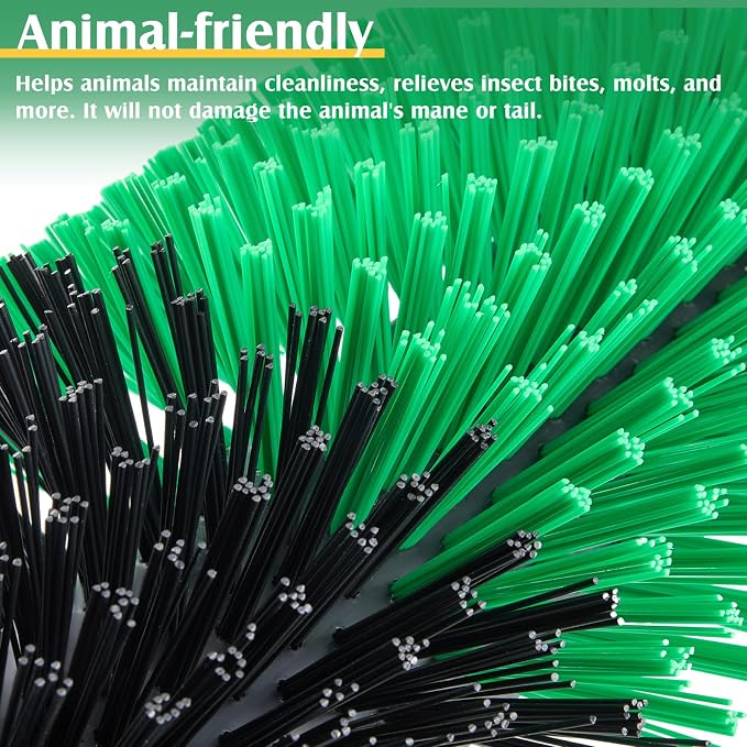 3 Pack Livestock Scratching Brush, Green and Black | Animal Scratcher, Itch Relief Grooming, Horse Goat Cow Scratcher, Fence Post Mounting, Durable Bristles, Farm Livestock Care