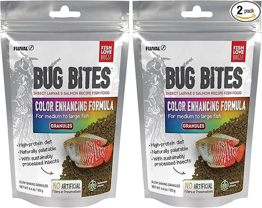 Fluval Bug Bites Color Enhancing Fish Food for Tropical Fish, Granules for Medium to Large Sized Fish, 4.4 oz. (Pack of 2)