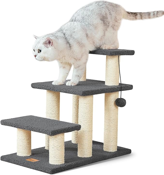 Dog Stairs & Cat Scratching Post Pet Steps for High Beds Couch | High-Strength Boards Holds up to 150 lbs for Indoor Small Cats Kittens Dogs Climbing Playing, 3 Combination Options, 3 Steps