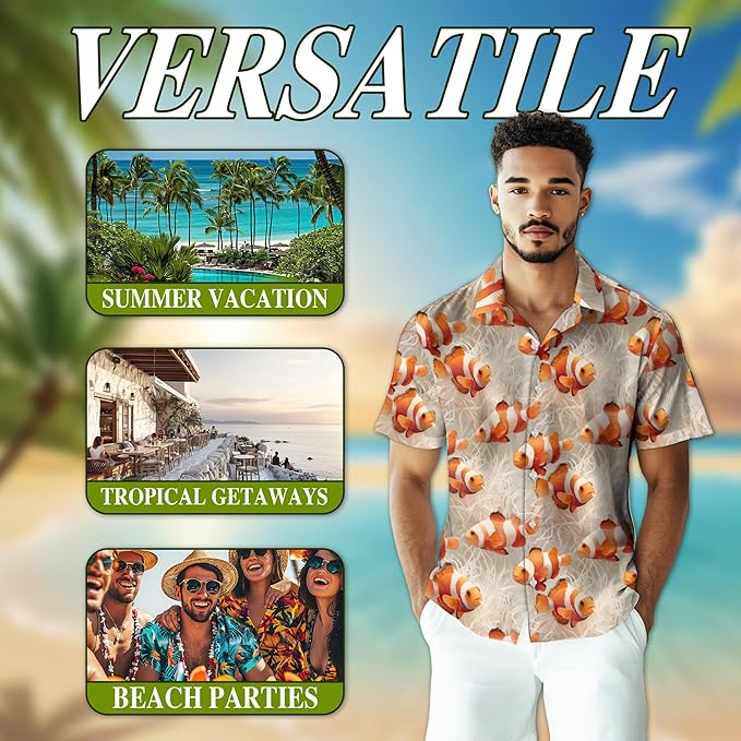 Fishing Crappie Hawaiian Shirt for Men, Button Down Summer Beach Short Sleeve, Fishing Lover Gifts, Sizes S-5XL