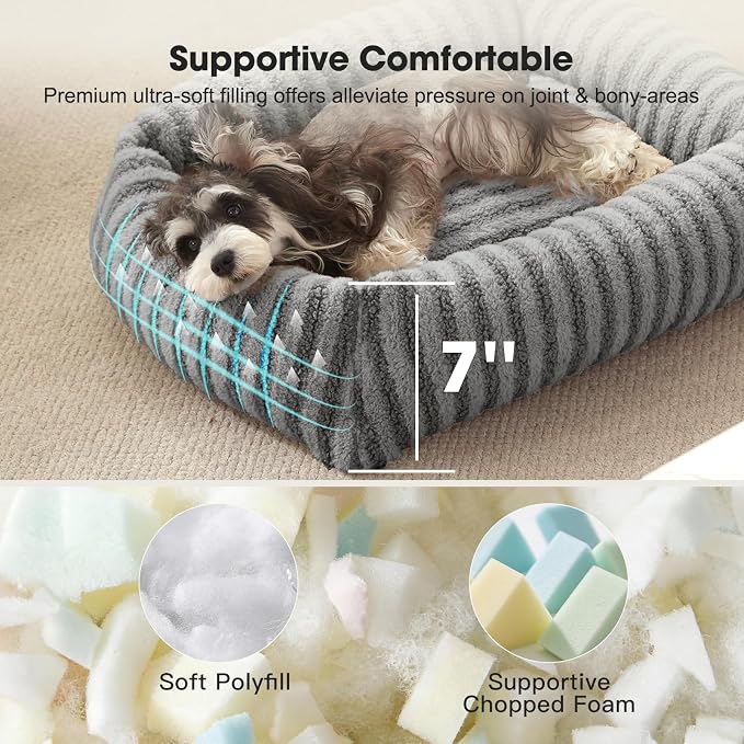 MIXJOY Medium Dog Beds for Medium Sized Dog, Calming Warming Pet Beds, Washable Dogs Bed with Removable Cover, Rectangle Pet Bed with Non-Slip Bottom, 25"x21"x7", Grey