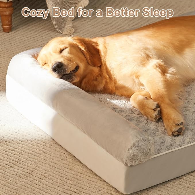 BFPETHOME Orthopedic Washable Large Dog Bed for Senior Dog Comfy Sleep | Waterproof Big Soft Pet Couch Bed for Dogs Relax with Removable Cover Supportive Egg Crate Foam Light Grey 28x23 Inch