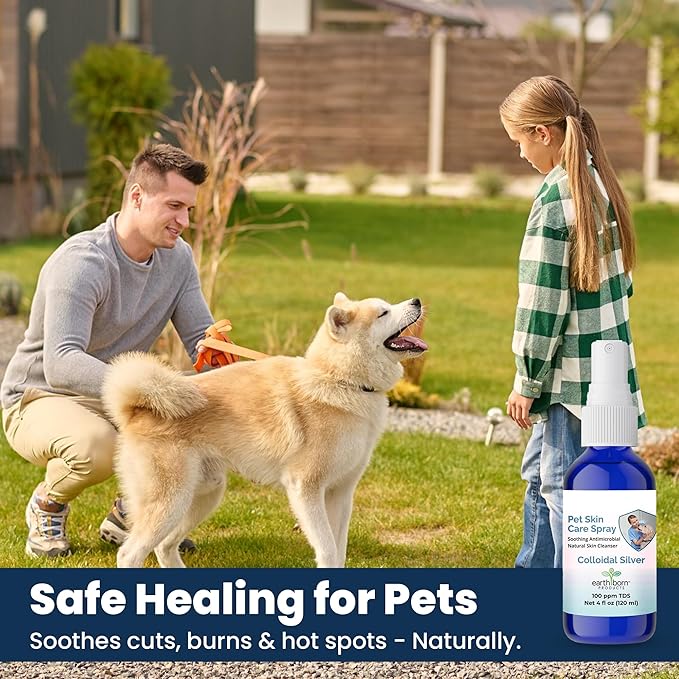 Earthborn Colloidal Silver Spray for Dogs & Cats, Natural Skin Wound Spray for Pets - Soothing Relief for Hot Spots, Burns, Rashes, Cuts, Scratches & Irritations, 4 oz Bottle