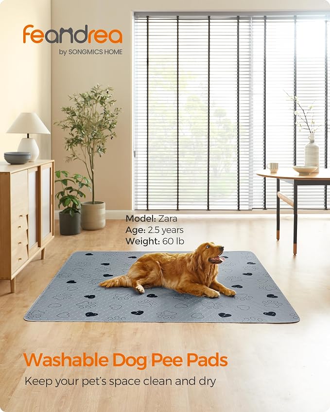 Feandrea Washable Pee Pads for Dogs, Waterproof, 72 x 72 Inches, 1 Pack | Reusable Pet Training Pads for Cats, Rabbits, XL, Leakproof, Non-Slip, Super Absorbent, Gray, ISLAND Collection UPTD072G01