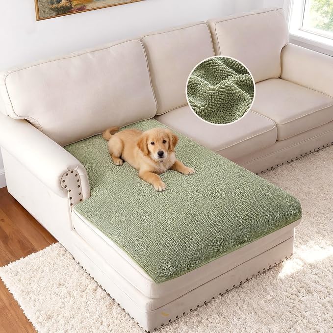 H.VERSAILTEX Non Slip Pet Couch Cover Chenille Dog Bed Protector Thick Soft Sofa Slipcover Pet Friendly Washable Couch Cushion Covers for Pets (40" x 50", Sage)