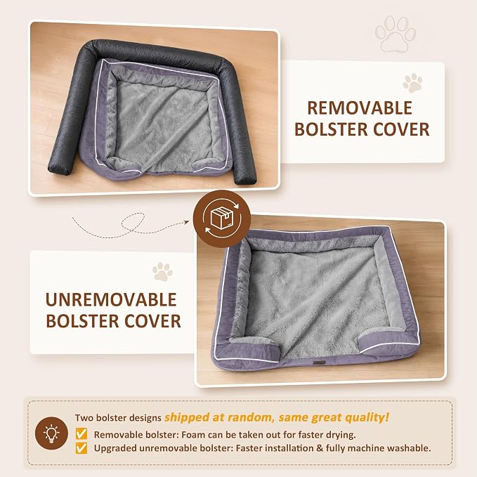 Comfort Expression Waterproof Orthopedic Dog Beds for Extra Large Dog | Supportive Egg Crate Foam Big Dog Bed with Removable Bolster, Dog Couch with Washable Cover & Non-Slip Bottom, 53x42Inch