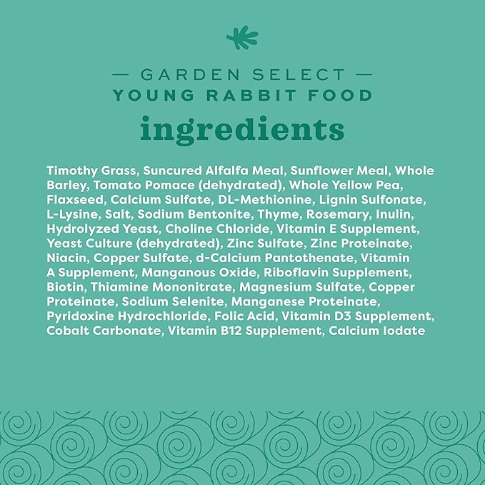 Oxbow Garden Select Rabbit Food, Young, Made with Oxbow Alfalfa for Rabbit, Bunny Food Pellets, Non-GMO, No Soy or Wheat, Small Animal Pet Products, Made in USA, High Fiber, 4 lb. Bag