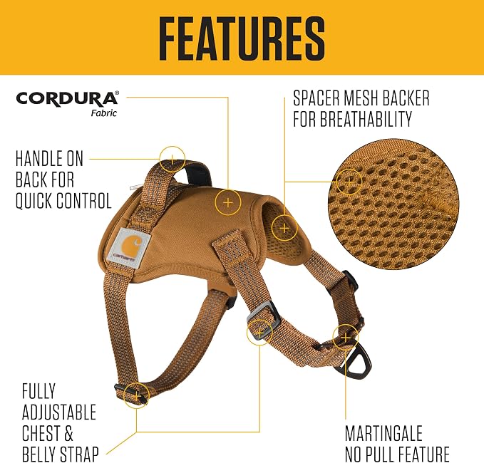 Carhartt Nylon Duck No Pull Dog Harness, Fully Adjustable Dog Harness with Quick Control Handle and Reflective Accents, Gravel, X-Large