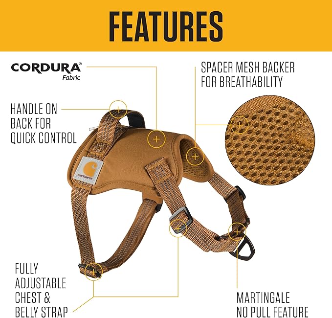 Carhartt Nylon Duck No Pull Dog Harness Faded Fatigue S | Fully Adjustable Dog Harness with Quick Control Handle and Reflective Accents
