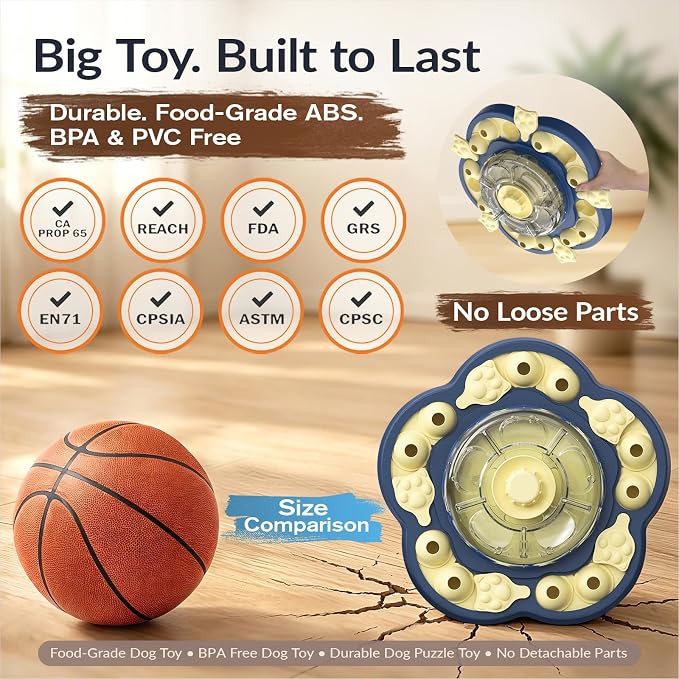 KADTC 3-Level Dog Puzzle Toy, Spin to Release Treat Dispenser & Slow Feeder | LARGE SIZE - Slide, swing, sniff, search: 4 play modes curb boredom, channel energy, build focus, deliver mental stimulation.
