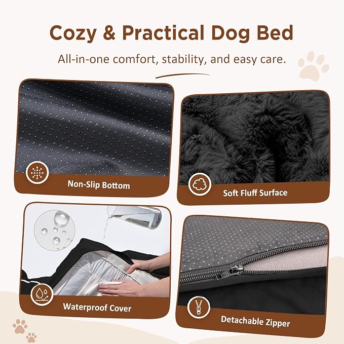Comfort Expression Waterproof Orthopedic Dog Beds for Extra Large Dog | Supportive Egg Crate Foam Big Dog Bed with Removable Bolster, Dog Couch with Washable Cover & Non-Slip Bottom, 53x42Inch