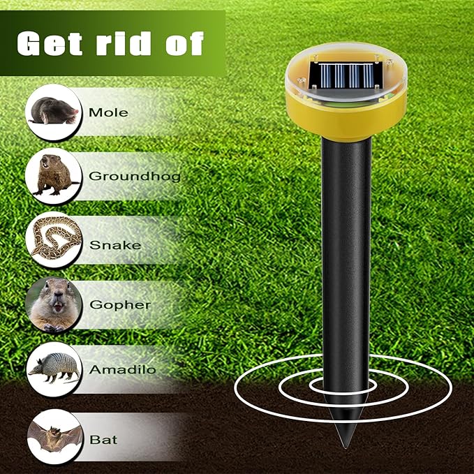 Snake Repellent for Yard 10 Pack, Ultrasonic Mole Repellent,Solar Powered Gopher Repeller Sonic Mole Deterrent Spikes, Snake Gopher Mole Vole Repellent Outdoor for Lawn Garden & Yard