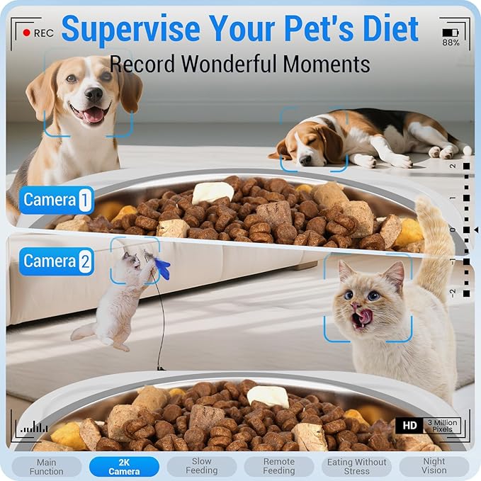 Frienhund 5G WiFi Automatic Cat Feeder with Two HD Camera: 7L Automatic Dog Feeder with Night Vision, Auto Cat Food Dispenser for Multiple Pet, Detachable for Easy Cleaning - 29 Cup