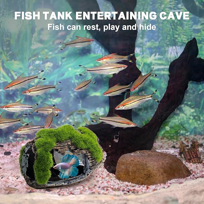 Rislobx Betta Fish Broken Barrel Decor Tank Accessories, Resin Fish Cave Aquarium Hide Tank Decoration (Large)