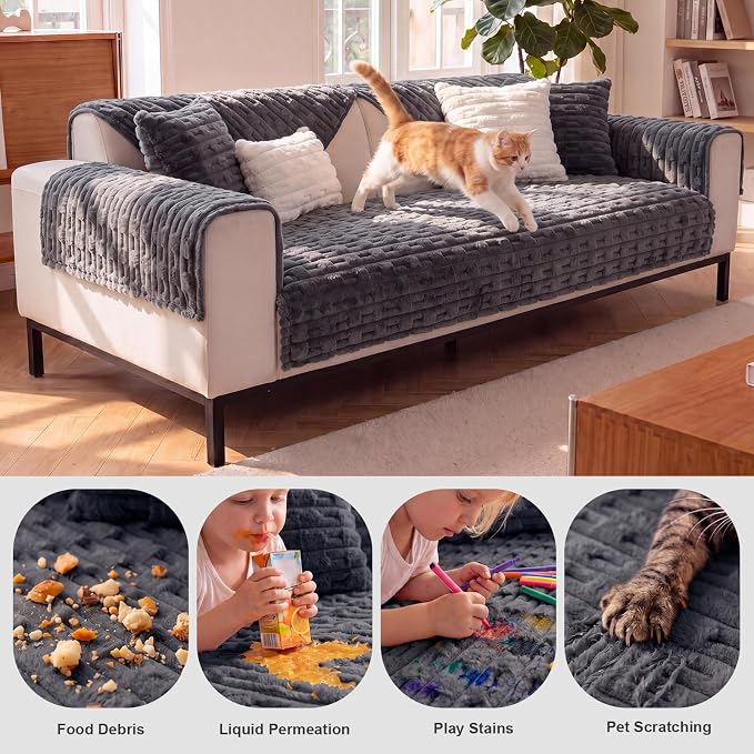 FUANGUI Waterproof Couch Cover for Dogs, Washable Pet Couch Covers for Sofa | Soft Cat Dog Bed Cover Non-Slip Couch Covers for 3 or Small 4 Seat Cushion Couch Sofa Pet Friendly