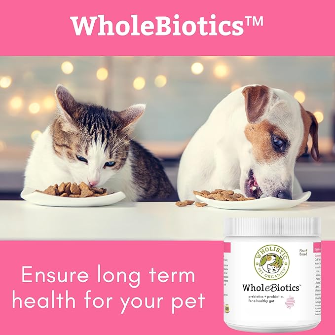 Wholistic Pet Organics WholeBiotics - Daily Dog Probiotics for Digestive Health Support & Immune Boost - 9 Strains - Prebiotics & Probiotics for Dogs & Cats - Gut Health for Dogs - 1 Oz - 28 Scoops