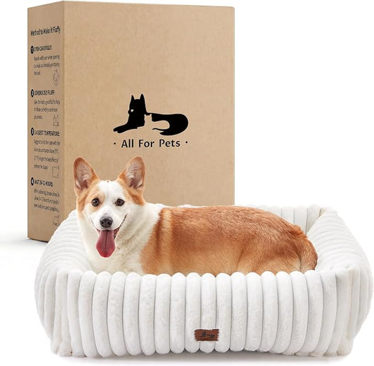 Dog Bed Medium Size Dog, Rectangle Orthopedic Pet Bed for Car and Indoor, Comfort Fluffy Memory Foam Dog Beds with Anti-Slip Bottom, Cream(30x24x8inchs)