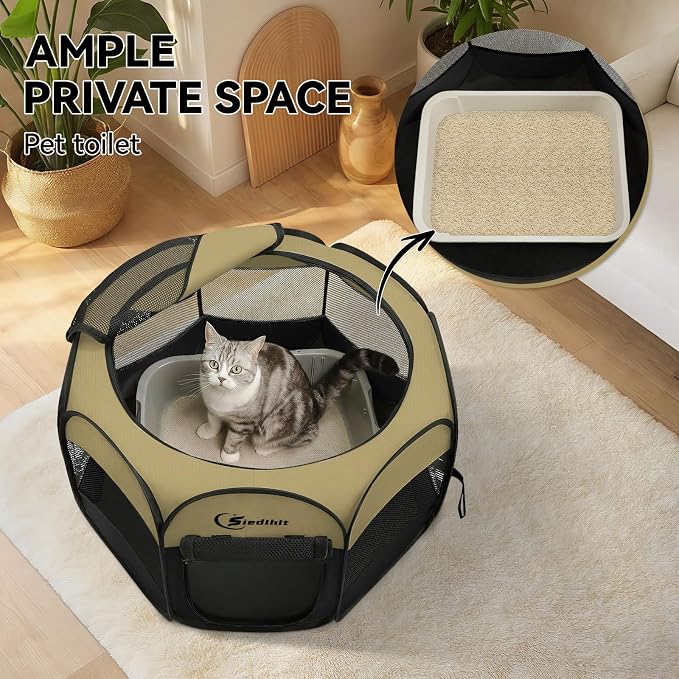 Siedihit Puppy Playpen for Small Dog Cat, Dogs Tent Crate Cage | Indoor/Outdoor, Portable Pop Up Dog Kennel with Carrying Bag for Rabbits(Black Khaki, Small)