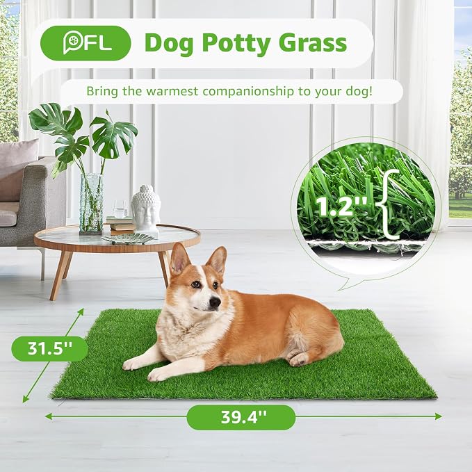 Artificial Dog Grass Pee Pad 39.4"x 31.5" 1 Pack, Fake Grass Potty Training | Easy to Clean, with Drainage, Reusable, Realistic, Pet-Friendly, Turf Grass Mat, for Apartment, Balcony, Indoor Outddor Use