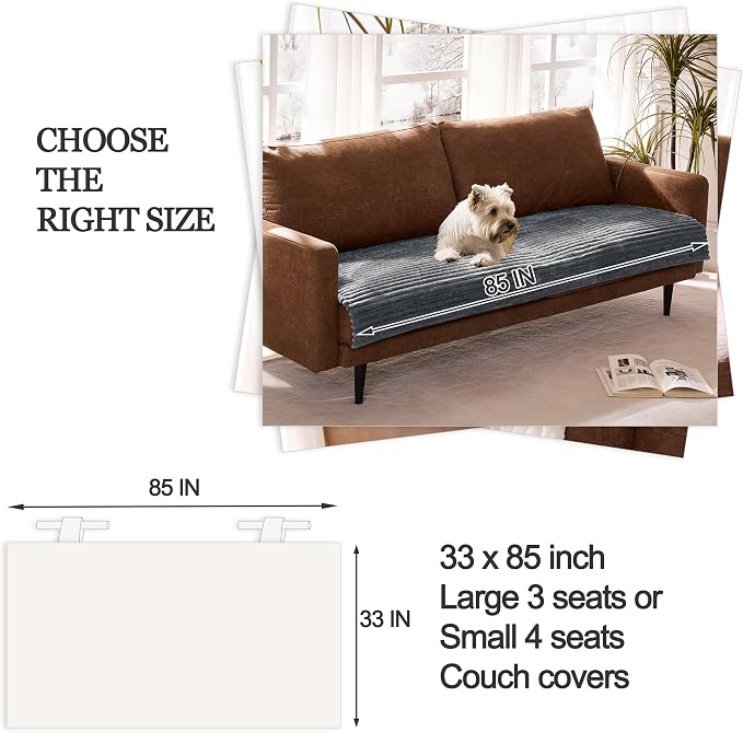 Dual Non-Slip Couch Cover for Dogs Waterproof, Fuzzy Soft Pet Couch Covers for Sofa 3 Cushion, Pet Friendly Soft Dog Bed Covers Sofa Cover Washable (Titanium Gray, 33" x 85" 1 Pack)