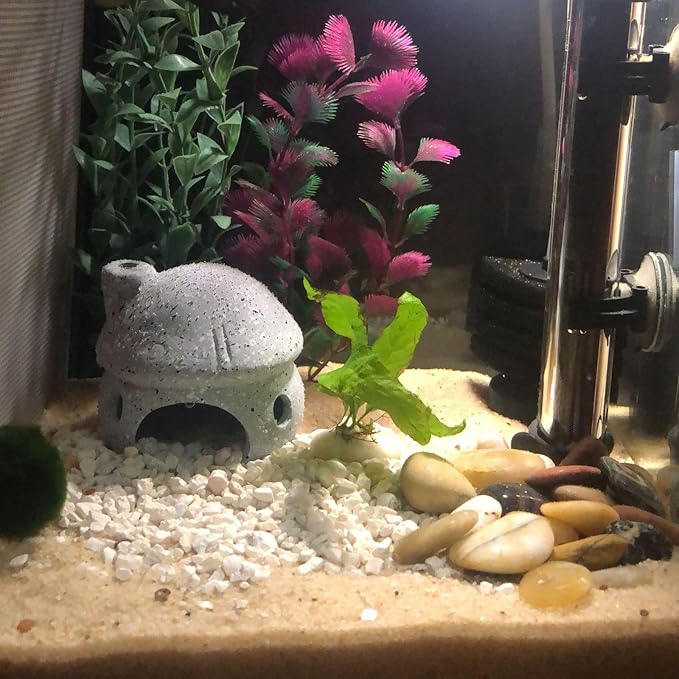 Cute Mushroom Aquarium Decorations, Ceramic Fish House Decor, Small Pleco Shelter Caves, Betta Fish Tank Accessories, Mushroom Shape Shrimp Fish Tank Decorations Stone Color - Grey