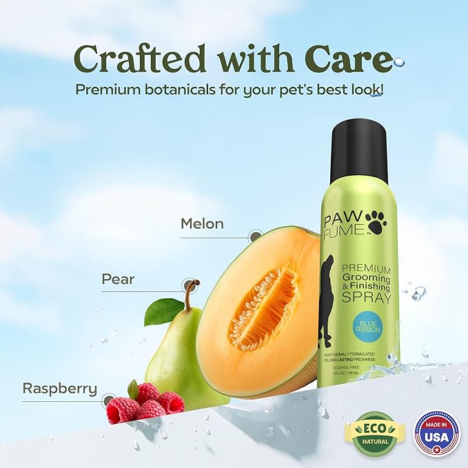 PAWFUME Dog Perfume Spray for Grooming, Blue Ribbon, 4-Pack | Probiotic, alcohol-free mist detangles, moisturizes and keeps pups fresh all day, salon-quality Dog Spray Deodorizer Perfume