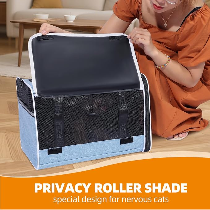 Cat Carrier for Travel, Soft-Sided, Top Loading, Privacy Curtain, to 20 lbs | Medium Pet Carry Bag Anxious Cat, Vet Visits Car Transport, Luggage Sleeve Suitcase Attachable Small Puppy Crate Kennel Blue