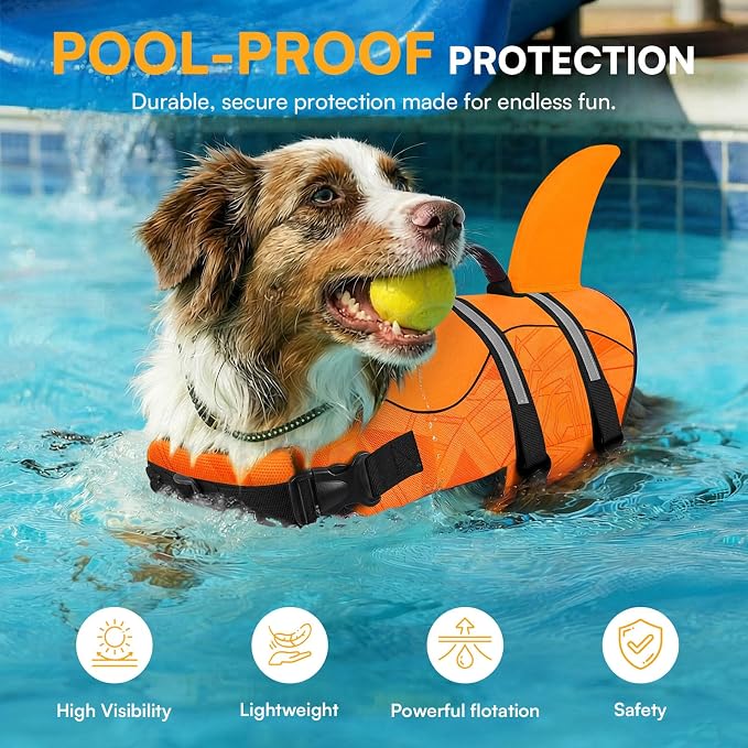Dog Life Jacket High Flotation, Reflective Dog Life Vest for Swimming, Adjustable Dogs Life Preserver Rescue Handle Spring Summer Pool for Small, Medium, Large Dogs (OrangeLines,XS)