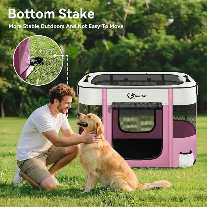 Siedihit Dog Playpen, Cat Pet Puppy Crate, Portable Playpens Indoor Outdoor (Pink, Large)