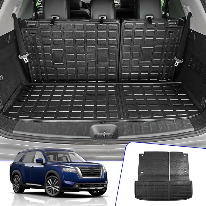Rongtaod Cargo Mat Compatible with 2022 2023 2024 2025 2026 Nissan Pathfinder Cargo Liner Trunk Mat TPE All Weather Back Seat Cover Protector Pathfinder Accessories (Trunk Mat with Backrest Mat)