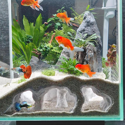 LIYAOLI 3D Printed Aquarium Cave Tunnel Hideout - Natural Under Gravel Decor for Pleco, Shrimp, Corydoras - Substrate-Friendly Sinking Base with Viewing Ports