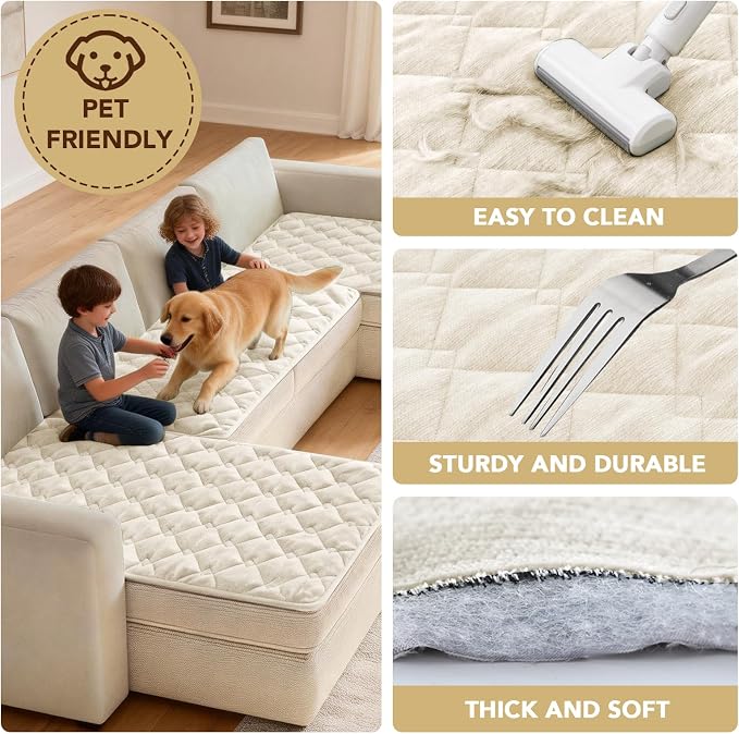 H.VERSAILTEX Chenille Couch Cover for Dogs Washable Soft Fuzzy Loveseat Covers Sectional Sofa Cover Thick Pet Couch Cover Protector Non-Slip Dog Bed Cover(Ivory, 28" x 67")