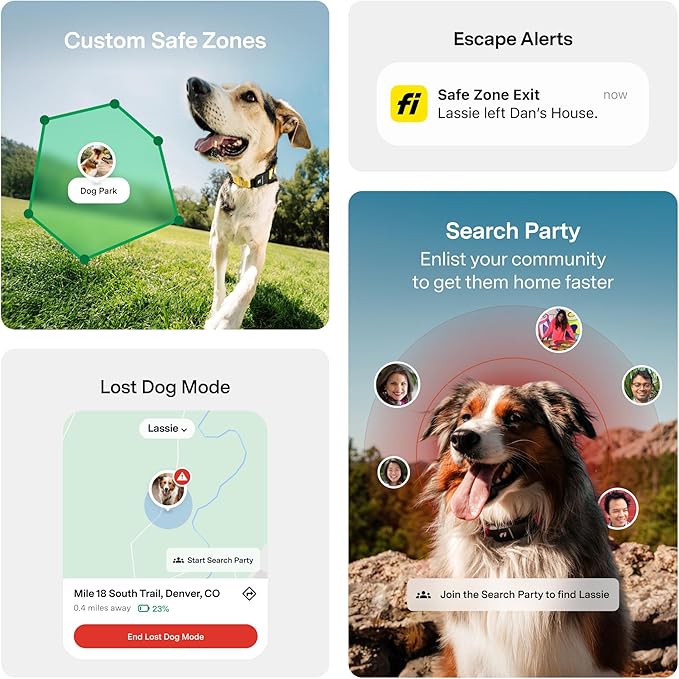 Fi New Series 3+ Smart Dog Tracker Collar [6 Month Membership Included] GPS Tracker for Dogs with Health & Behavior Monitoring, Escape Alerts, Waterproof, LED, Apple Watch Compatible (Gray, Small)