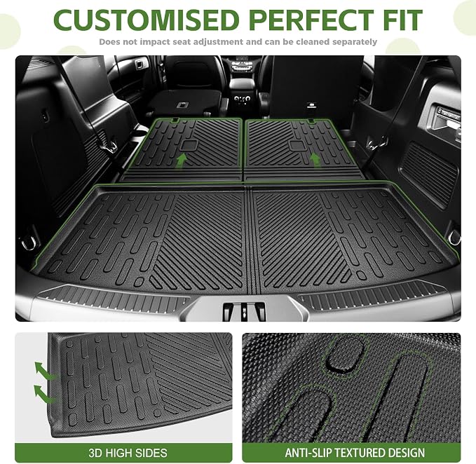 Cargo Liners for 2020-2025 2026 Ford Explorer 6&7 Passenger Trunk Mat with Seat Back Cover Accessories, All Weather Rear Cargo Mat Backrest Protector