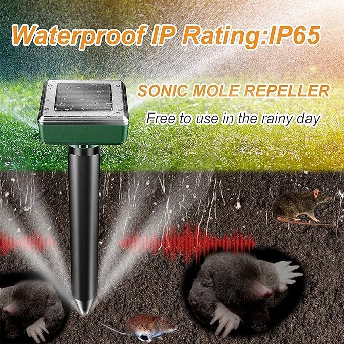 8 Pack Mole Repellent Solar Powered Sonic Mole Deterrent Spikes, Snake Gopher Vole Repellent for Lawn Garden & Yard Gopher Deterrent, Groundhog Repeller