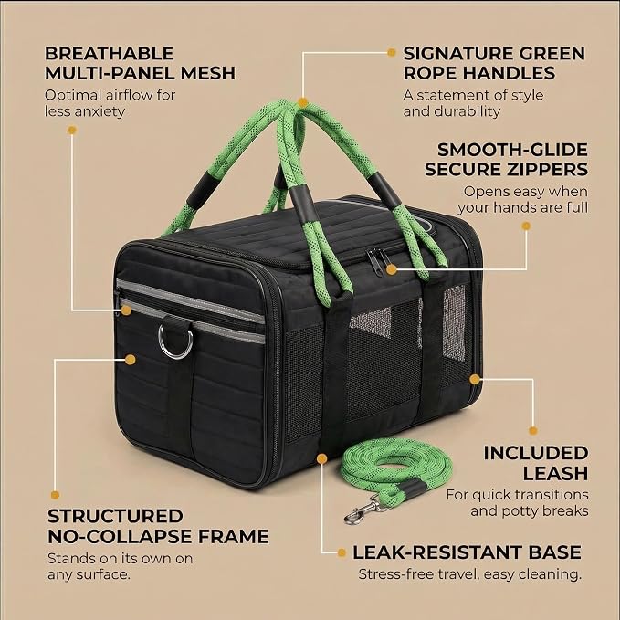 Soft-Sided Dog & Cat Carrier | for Car Rides, Vet Visits, Errands & Daily Outings | Fits Small Dogs & Cats Up to 15 lbs | 18" L x 11.5" H | Yorkies, Chihuahuas & More