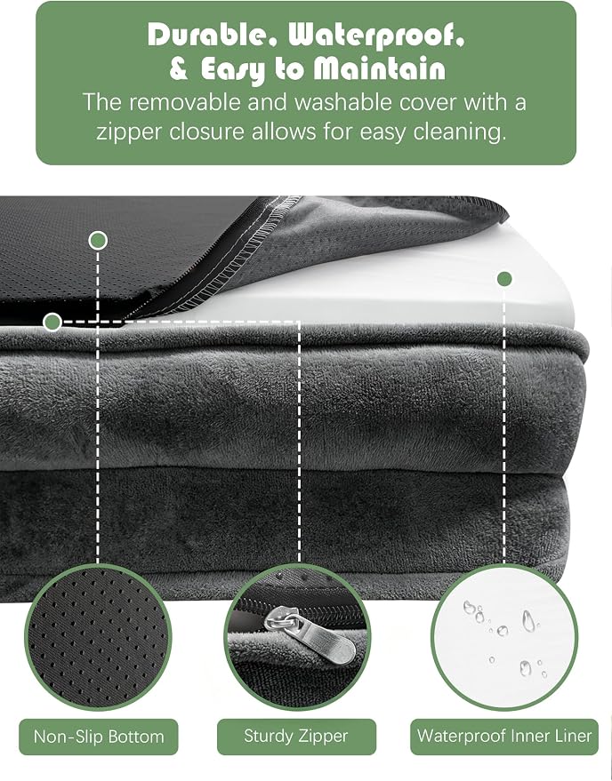 Spotted Play Orthopedic Dog Bed with Sides - Sofa Beds for Large Dogs, Supportive Foam Pet Couch Bed with Washable Removable Cover, Waterproof Lining and Non-Slip Bottom, Dark Grey - L-Plus