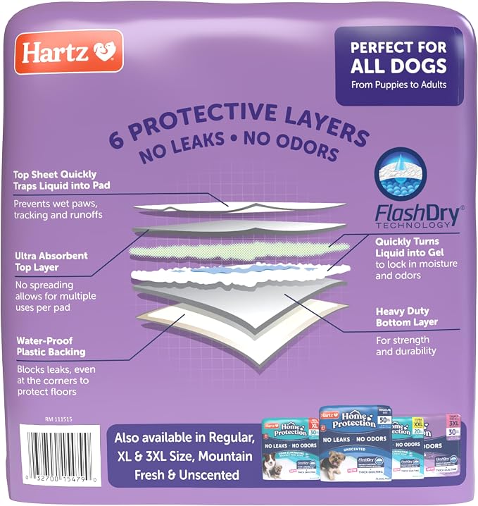 Hartz Home Protection Super Absorbent Odor Eliminating Lavender Scented No Leak Dog Pads, XXL 20 Count (Pack of 3)